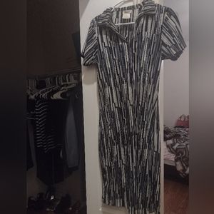 Darian vintage dress sz 8 gray cream black metallic color below knew collared